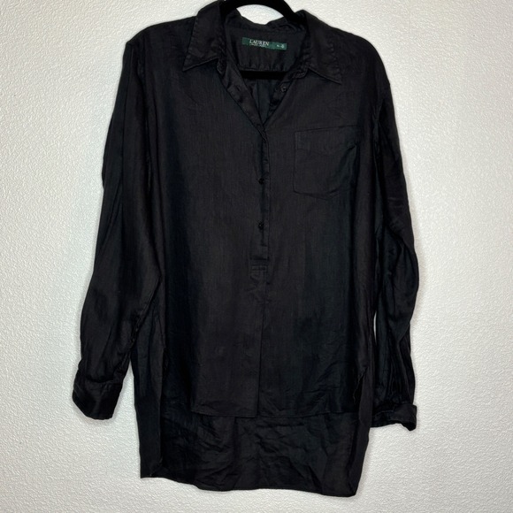 Lauren Ralph Lauren Tops - Lauren Ralph Lauren Womens Shirt XL Black Linen Blend Long‎ Sleeve Button Up XL